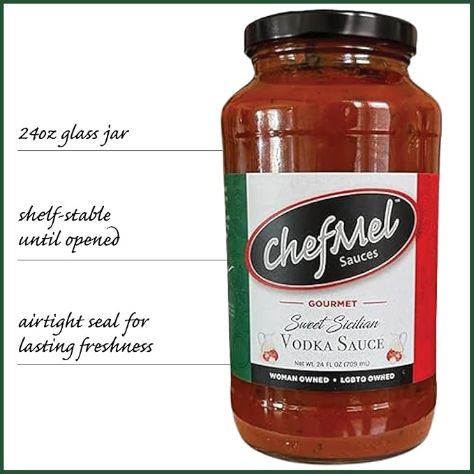 ChefMel’s Sweet Sicilian Vodka Sauce - Rich &amp Creamy Tomato Sauce with Vodka and Red Wine - Handcrafted Italian Recipe - Small Batch Gluten-Free - Great for Pasta Pizza &amp More - 24oz Jar (2