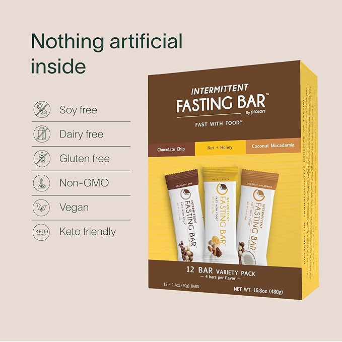 Prolon Fasting Bars | 6g Protein 8g Fiber | Keto-Friendly Gluten-Free Dairy-Free Plant-Based | Nutrition for Intermittent Fasting | Formulated to Not Break Your Fast | Nuts &amp Honey (24 Count)