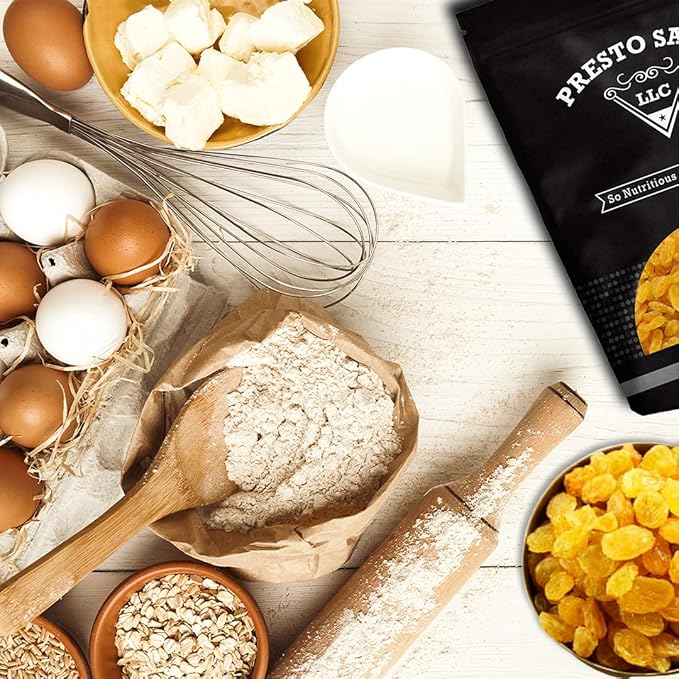 Raisins Crop year 2024 FRESH BRIGHT YELLOW Golden seedless Sun-Dried Naturally Sweet Nutritious Baking Cooking Snacking Garnishing Packed in a 3 lbs. (48 oz.) Resealable bag by Presto Sales