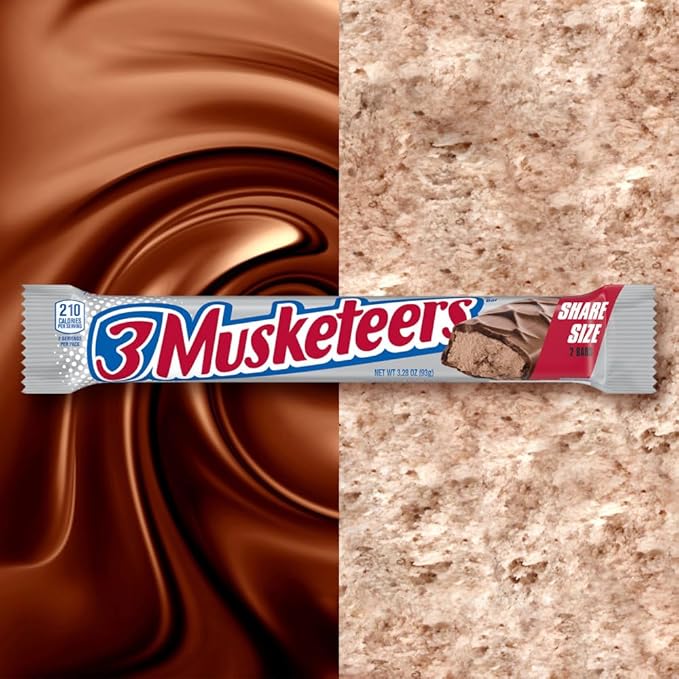 3 MUSKETEERS Milk Chocolate Candy Bars - Full Size Chocolate Bars 3.28 oz Candy Bar (Pack of 24) Bulk Box