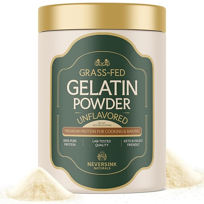 Neversink Naturals Grass Fed Gelatin Powder - Unflavored – 100% Grass-Fed Bovine Gelatin – 11g Protein – Keto &amp Paleo – Beef Gelatin Powder for Gummies Bone Broth Baking Desserts and Cooking