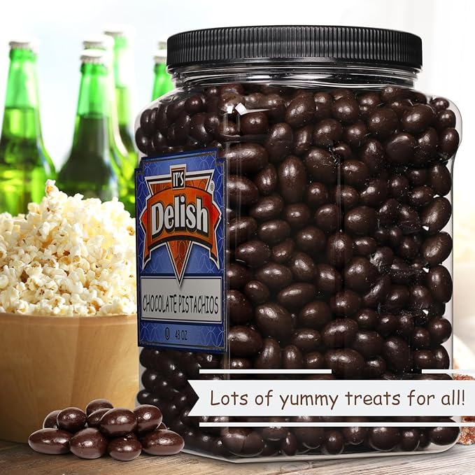 Dark Chocolate Covered Pistachio by It's Delish 48 OZ Jumbo Container | Chocolate Candy Nuts Bulk Pistachios Chocolates Sweet &amp Crunchy Nut Snack | Vegan Kosher