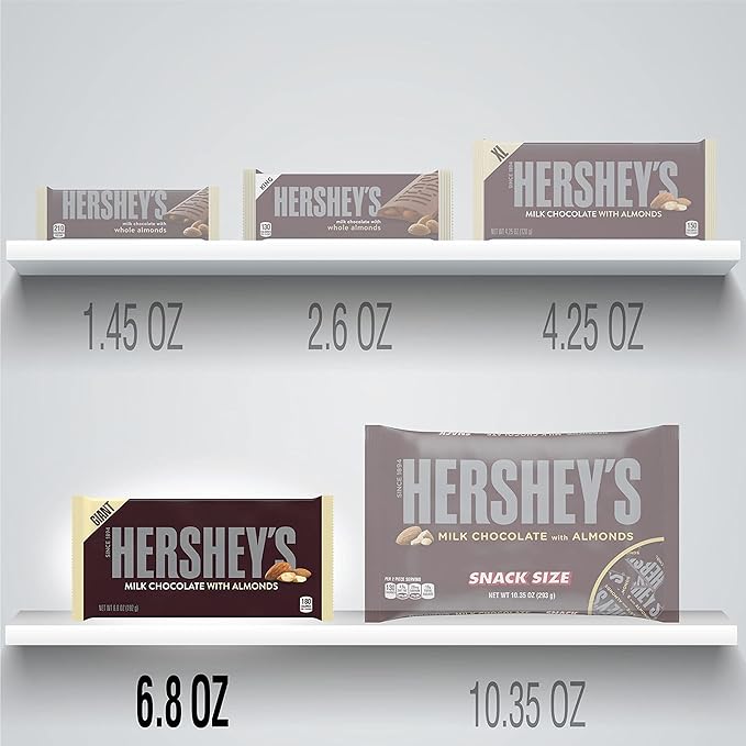 HERSHEY'S Milk Chocolate with Almonds Giant Candy 6.8 Ounce (Pack of 12)