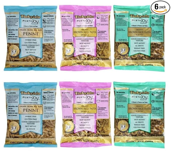 Tinkyada Organic Gluten-Free Brown Rice Pasta 3 Shape Variety Bundle: (2) Elbow Pasta (2) Spirals Pasta and (2) Penne Pasta 12 Ounce Ea.