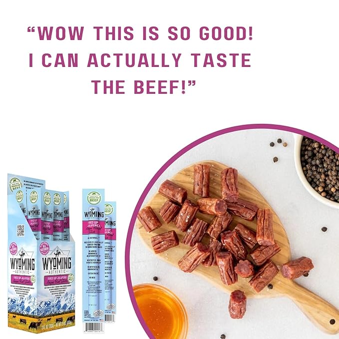 Wyoming 100% Grass Fed Beef Sticks - 4X Each Flavor - Cowboy Hickory smoke Wild Ginger &amp Original Jalapeno - Clean Tasty Meat Sticks snacks with 6g of protein made with Angus Beef Sticks Nitrate