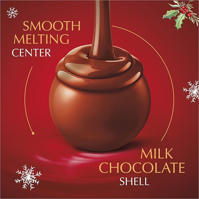Lindt LINDOR Holiday Milk Chocolate Candy Truffles Wrapped Gift Box Milk Chocolate with Smooth Melting Truffle Center 10.1 oz.