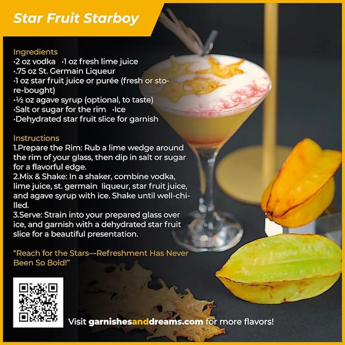 Garnishes &amp Dreams Dehydrated &amp Dried Star Fruit Slices (7oz) – Natural Carambola for Cocktails Mixology Baking &amp Desserts Edible Fruit Garnish No Sugar Added Healthy Snack