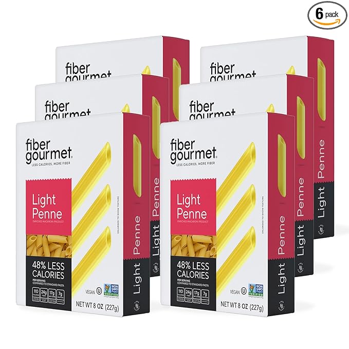 Fiber Gourmet Light Penne Low Net Carb Pasta - High Fiber Keto Pasta with 48% Less Calories 24g Fiber Non-GMO Made in Italy Kosher Certified Healthy Alternative - 6 Pack