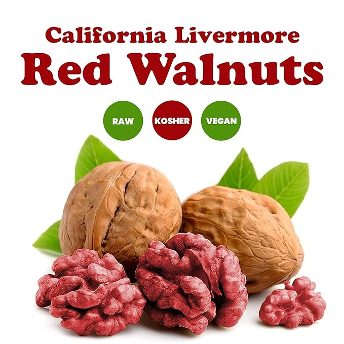 Food to Live - California Livermore Red Walnuts 12 Pounds Raw No Shell Kosher Unsalted Natural Sirtfood Bulk
