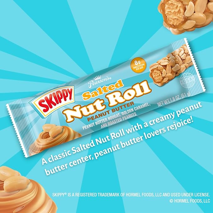 Pearson's SKIPPY® Peanut Butter Salted Nut Roll | Peanut Caramel Peanut Butter Candy | 24 Full- Size Candy Bars |Bulk Individually Wrapped