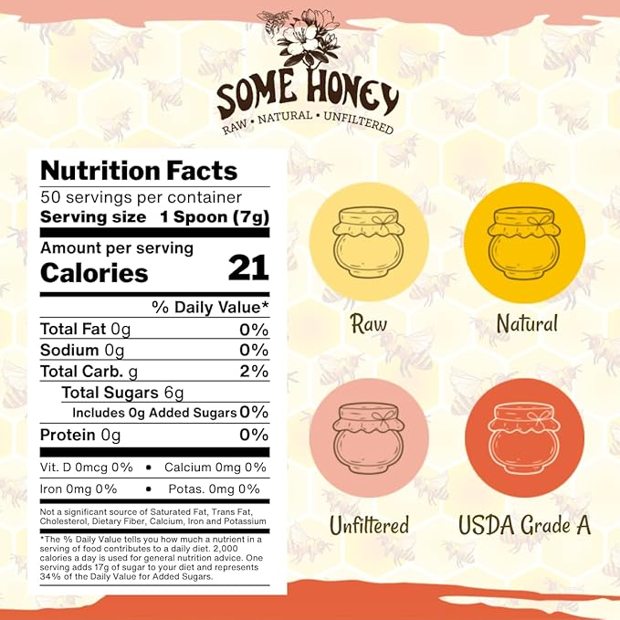 Some Honey Raw &amp Unfiltered Honey Spoon Stirrers – 100% Pure U.S. Honey USDA Grade A Kosher All-Natural – Individually Wrapped Single-Serve Spoons for Tea Coffee &amp Travel – 50 Pack