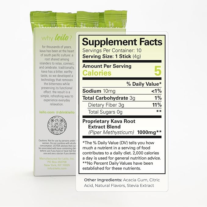Leilo | Calming Kava Drink Mix | Lemon Lime 10 Stick Packs (Plant-Based Relaxation Powder Non-Alcoholic Sugar-Free Herbal Supplement)
