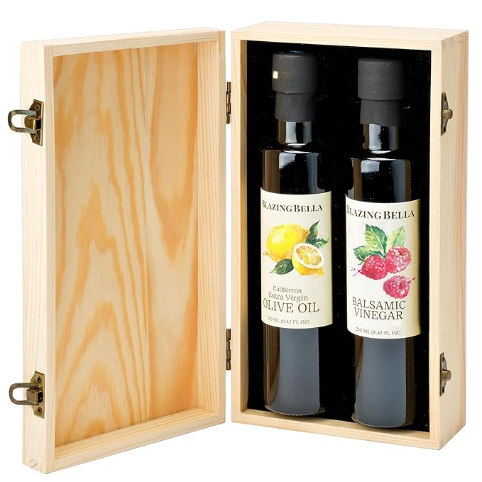 Blazing Bella Lemon Olive Oil and Raspberry Balsamic Gift Set 2 x 250ml Bottles in Signature Wooden Box Premium Balsamic from Modena and California Extra Virgin Olive Oil