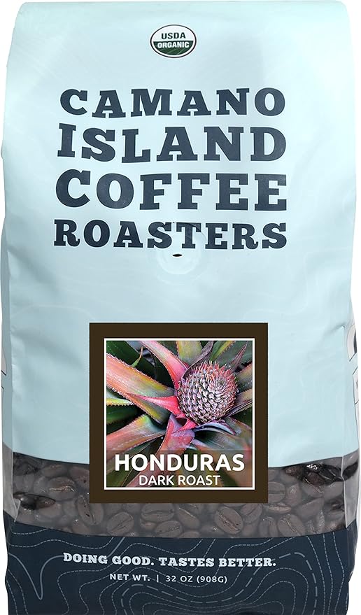 Camano Island Coffee Roasters Roasters Honduras Dark Roast Whole Bean 2lb Fresh Small Batch Roasted USDA Organic Fairly Traded Shade Grown Top 1% Arabica - Molasses Brown Sugar Cinnamon Flavor