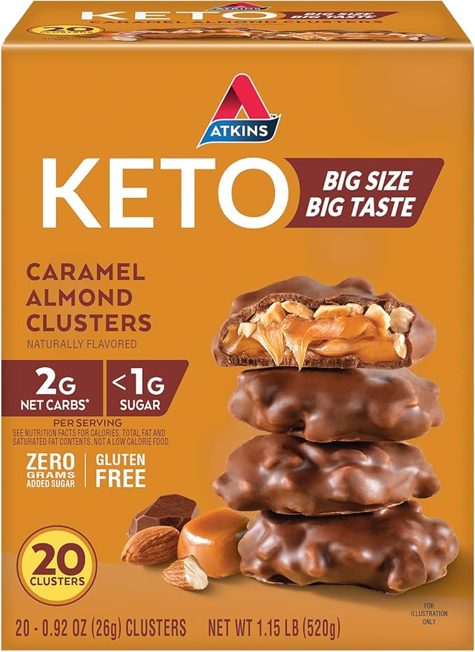 Atkins Caramel Almond Clusters Gluten Free Keto Snack Bars with Lemon Bar 16 Count