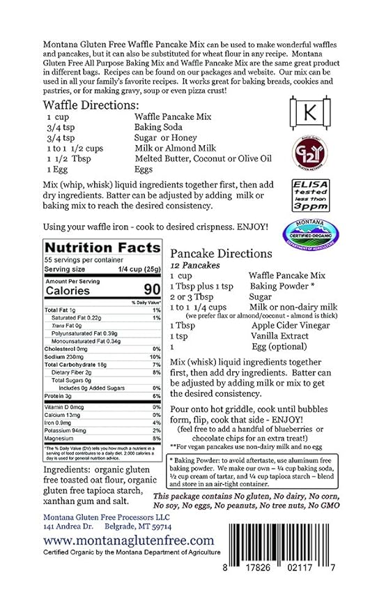 Montana Gluten Free Organic Waffle Pancake Mix 3lb package