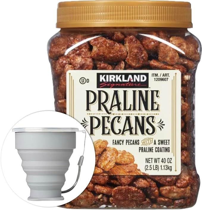Kirkland Signature Praline Pecans 2.5 lbs. Item 1209607. Bundle with MORALZA Silicone Collapsible Cup 200ml - 2 Items.