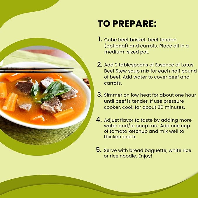 Essence of Lotus Instant Beef Stew Soup Mix — Ready-to-Eat Flavorful Restaurant-Quality Pho broth Made in the US (Beef Stew Soup Mix 6-Pack)