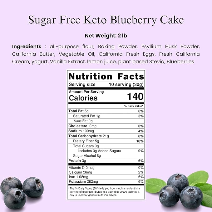 ANDY ANAND CHOCOLATIER Keto Blueberry Cake 9 - Sugar-Free Gourmet Fresh Baked Low Carb Bakery Dessert Perfect for Diabetics &amp Keto Diet (2 lbs)
