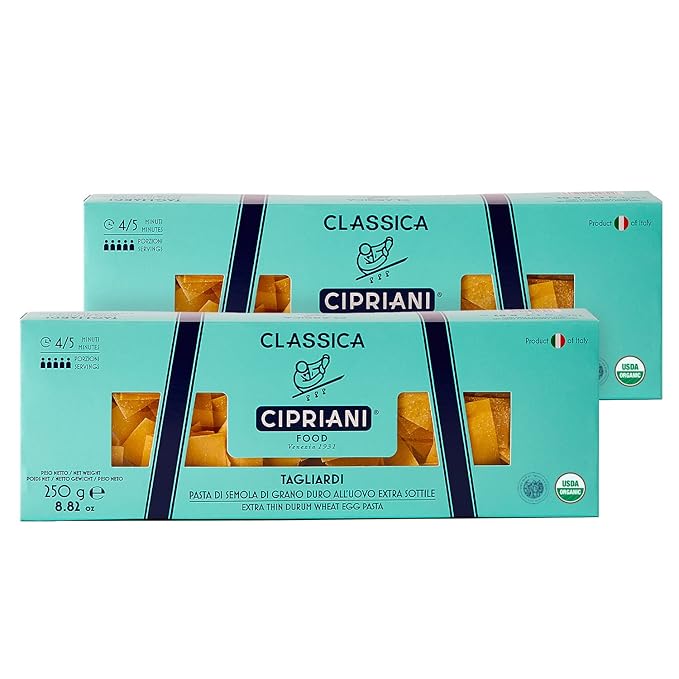 Cipriani Food Tagliardi Egg Pasta Noodles - USDA Organic Italian Pasta Extra Wide Egg Noodle from Italy Non-GMO &amp Kosher - 250 Gram (Pack of 2)