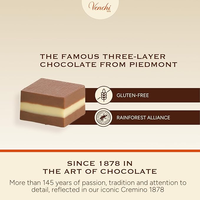 Venchi - Classic Cremino Chocolates Gianduia and White Chocolate Flavor Chocolate Candy Bulk Gluten-Free 2.2 lb Bag