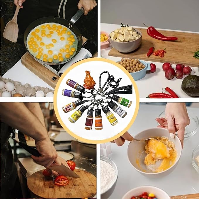 Mini Seasoning Bottles Keychain Seasoning Keychain on the Go 2025 New Upgrade Mini Flavor Keys Leak-Proof Design 10 Pcs Spice Keys for Foodies BBQ Travel