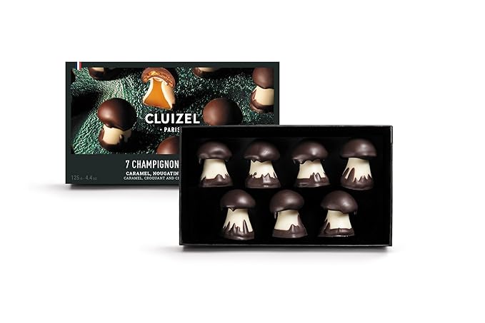 Cluizel Champignon Chocolate Mushrooms 7 Count Caramel and Nougatine Filled