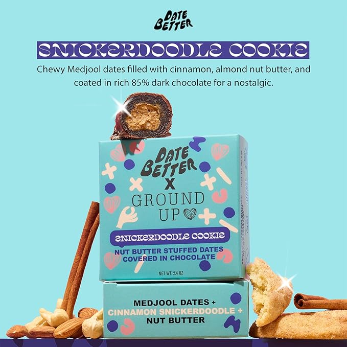 Date Better Snickerdoodle Cookie Stuffed Medjool Dates - Dark Chocolate-Covered Dates Filled With Cinnamon-Spiced Almond Butter | No Artificial Sweeteners Gluten-Free &amp Vegan (6-Pack)