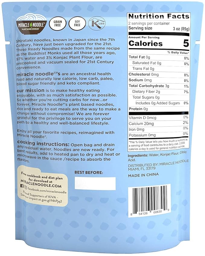 Miracle Noodle Ready to Eat Variety Pack 7 Oz (Pack of 8) Angel Hair Fettuccine Spaghetti &amp Rice Plant Based Shirataki Konjac Noodles 5 Calories Low Carb Keto Gluten-Free