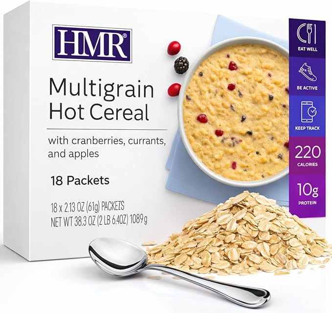 HMR Multigrain Hot Cereal – High Protein Oatmeal Alternative for Weight Loss | 10g Protein 220 Calories | Low Calorie Breakfast or Snack | Convenient Diet Meal | 18 Count