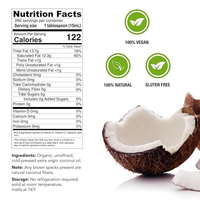 Miracle Palm Virgin Coconut Oil128 Fl Oz (Pack of 1) USDA Organic Non-GMO Raw &amp Unrefined - Ideal for Skin Hair Baby Care &amp Cooking - Cold Pressed &amp Pure - Long Lasting with Pleasant