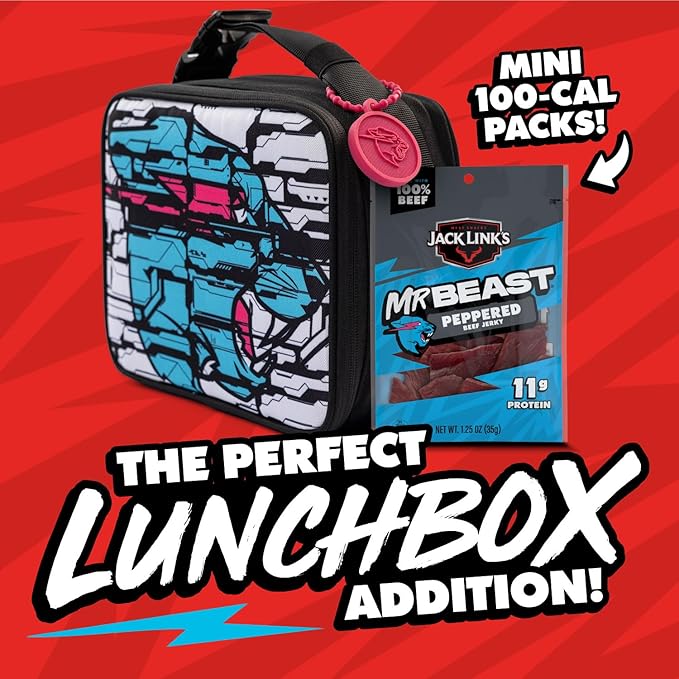 Jack Link’s x MrBeast Beef Jerky Peppered Beef Jerky As Seen on Beast Games 11g Protein Made with 100% Real Beef Pantry-Ready Snacks 10 Count