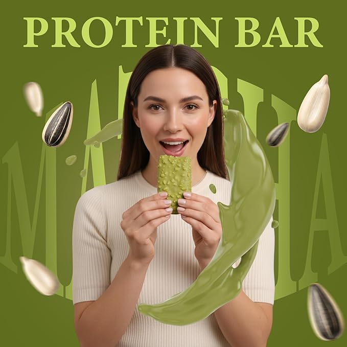 Rawmantic Matcha Protein Bar (12 Mini Bars x 60g) – Ceremonial Grade Matcha Soluble Tapioca Fiber Puffed Quinoa Millet &amp Buckwheat - No Artificial Flavors Plant-Based Non-GMO &amp Kosher