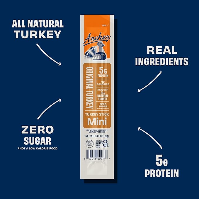 Archer Jerky Mini Beef Jerky Sticks - Grass-Fed Beef Sticks Individually Wrapped Mini Protein Snack Packs Bulk Gluten Free Paleo Keto - .5 oz Original Beef (Pack of 28) &amp .5 oz Original Turkey