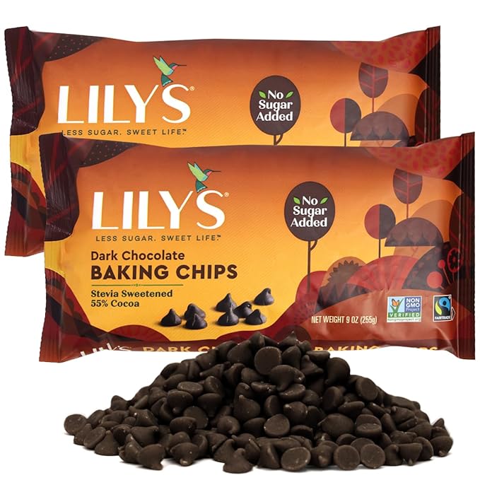 Sugar-Free Dark Chocolate Chips for Baking 2 Bags of Lily's Baking Chips 9oz Each Delicious Baking Chips Without the Sugar Perfect Dark Chocolate Chips for Keto and Diabetic-Friendly Recipes