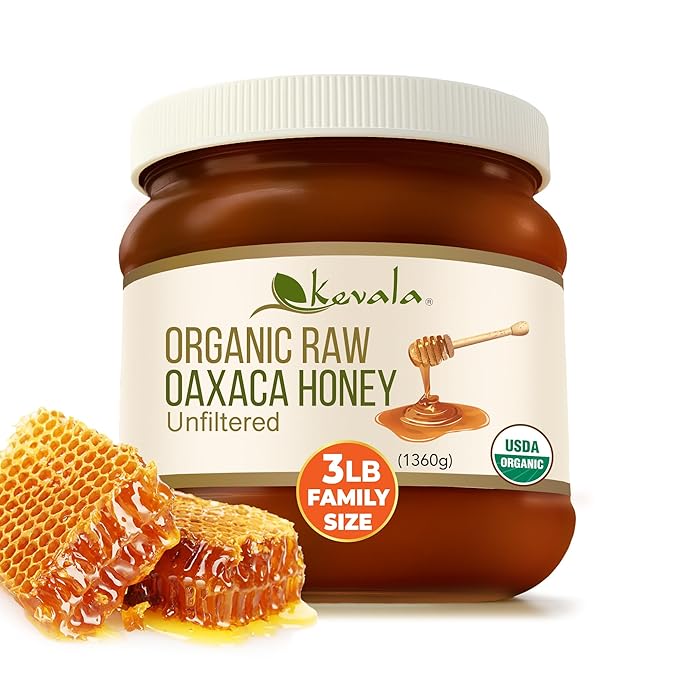 Kevala Organic Raw Oaxaca Honey - Naturally Nutritious Golden Honey Packed with Vitamins and Antioxidants Pure Sweetener for Meals and Drinks With No Pesticides or Other Additives 3 lb