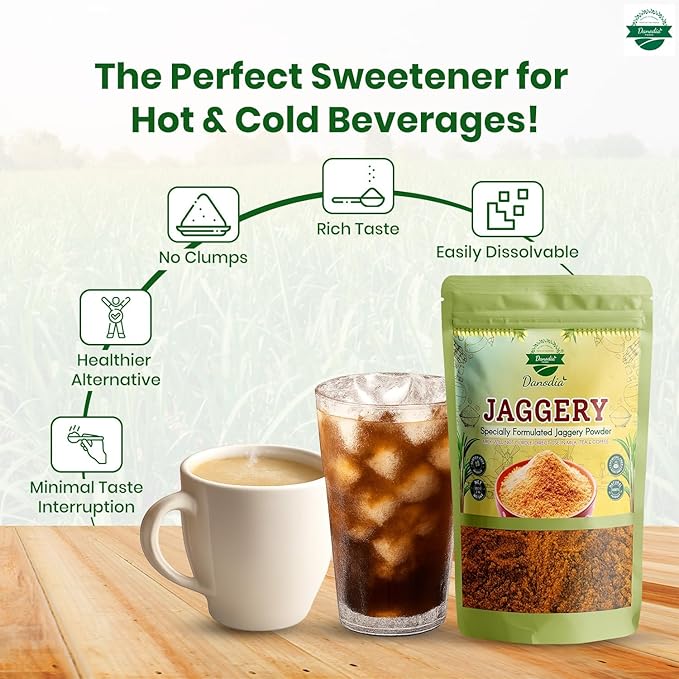 Danodia Foods Organic Jaggery Powder (2 lbs/950G) | Gluten Free Traditionally No Anti Caking Agent No Additives | Unique Sugar Substitute Best Of Indian Sweetener (Resealable Pouch)