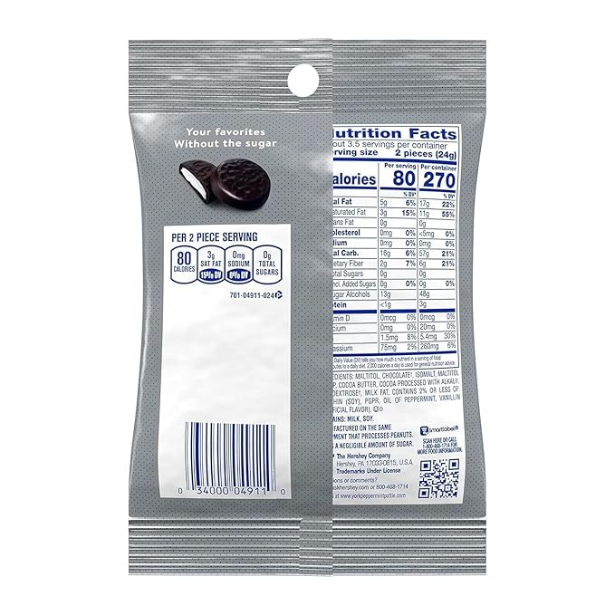 Zero Sugar Peppermint Patties Chocolate Covered Mint Candy Aspartame-Free 3 oz Bag (Pack of 2) Low Calorie Sugar-Free Sweet Treats Gluten-Free