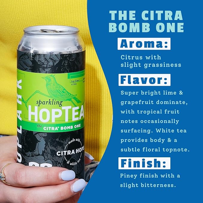 HOPLARK Sparkling HopTea – THE CITRA BOMB ONE – Tall 16fl oz cans (Pack of 12) – White Tea with Citra Hops – Light Citrus and Herbal Sparkling Tea – L-Theanine – Antioxidants – Polyphenols – Caffeinat
