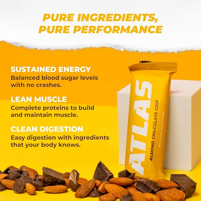 Atlas Real Food Protein Bar – 20g Clean Protein 1g Sugar No Seed Oils No Artificial Sweeteners (Variety 12 Count)