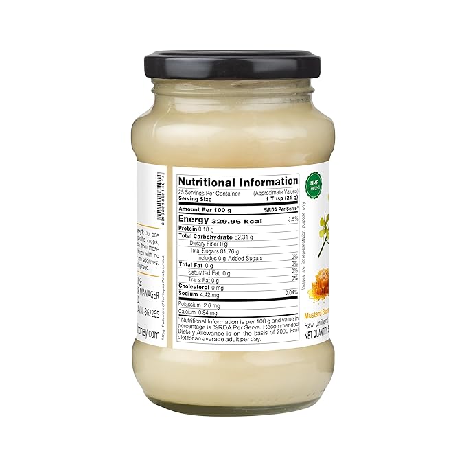 INDIGENOUS HONEY Crystallized Mustard Sarso Honey Raw Natural Pure Unprocessed NMR Tested Unpasteurized Unheated 530g Glass Jar Pack of 1