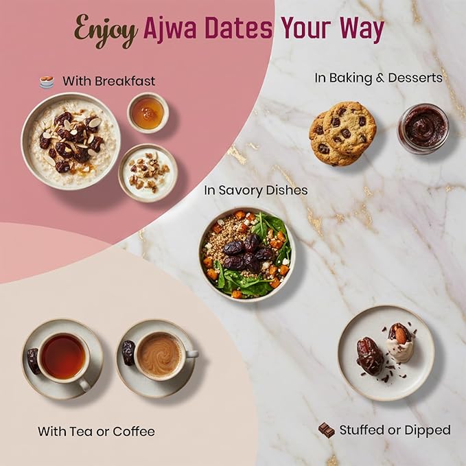 Sahara Gold Ajwa Dates - Authentic Saudi Grown from Al- Madinah - NON-GMO &amp Gluten Free Fiber Rich Healthy Snacks - Naturally Mildly Sweet - Bulk Pack Non-Pitted Dates - For Ramadan &amp Snacking
