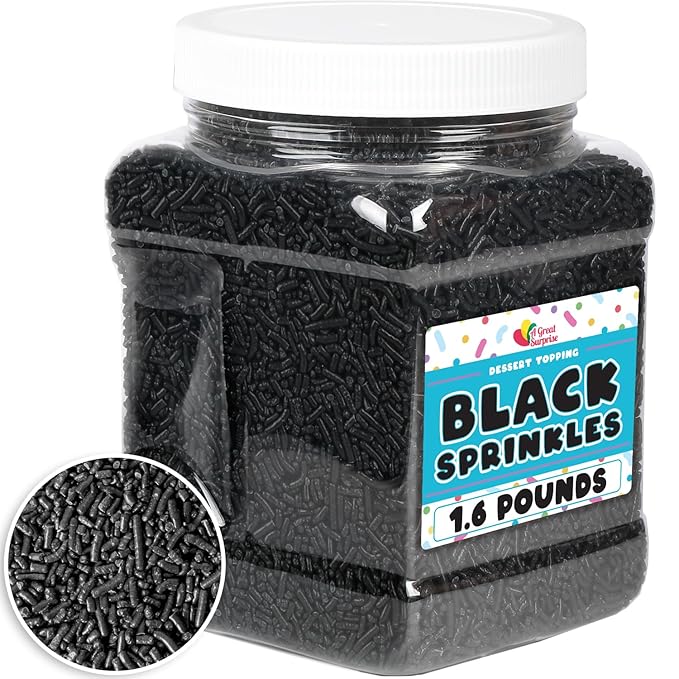 New Years Black Sprinkles – 1.6 Pounds Bulk Dessert Topping – Perfect for Cupcakes Cookies Ice Cream Cake Decorating Baking and Party Treats – Large Resealable Container