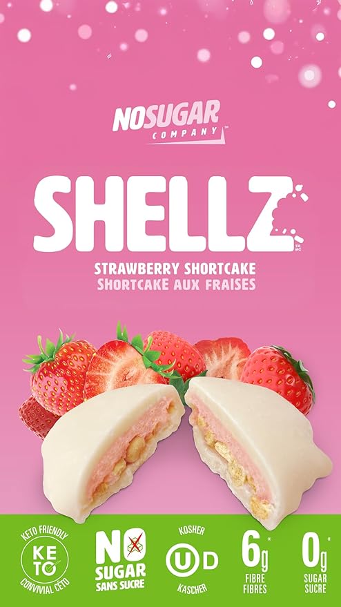 No Sugar Keto Shellz - Sugar Free (0g) Treat On-the-go Keto Snack - 30 Pack Individually Wrapped - Gluten Free Kosher Value Pack (1 Pack Strawberry Shortcake)