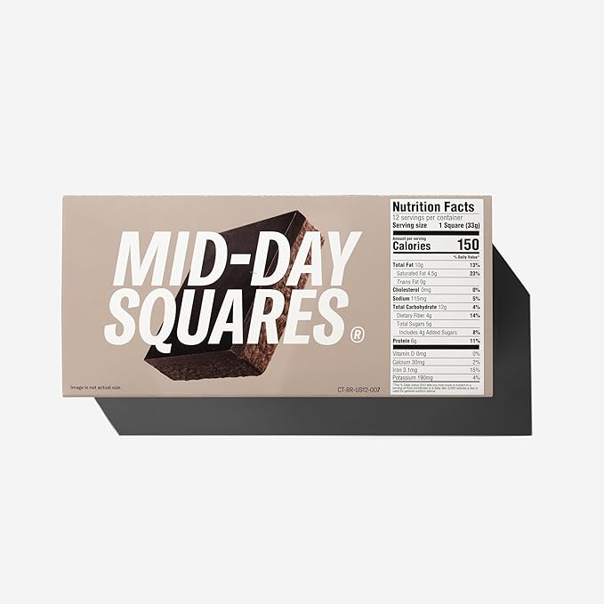 Mid-Day Squares Brownie Batter Protein Chocolate Bars 1.16 Oz each 4 Packs (48 Squares) | Made with Real Chocolate 6g Plant Protein 4g Fiber Gluten Free Plant-Based