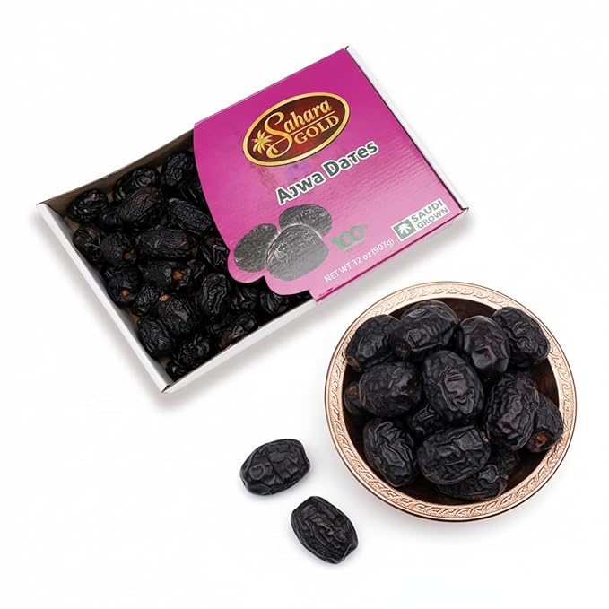 Sahara Gold Ajwa Dates - Authentic Saudi Grown from Al- Madinah - NON-GMO &amp Gluten Free Fiber Rich Healthy Snacks - Naturally Mildly Sweet - Bulk Pack Non-Pitted Dates - For Ramadan &amp Snacking