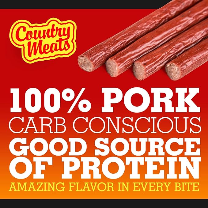 Country Meats Meat Sticks 0 Trans Fat USDA Certified Good Source of Protein Carb Conscious Snack (24 Meat Sticks Pickle)