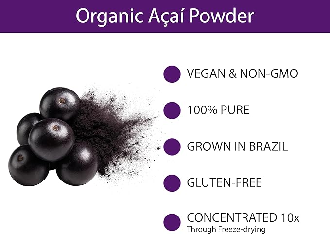 KOYAH - Organic Acai Powder (150g - 50 Servings): Brazil Grown Freeze-Dried 100% Pure No Citric Acid Added Great in Smoothies and Bowls