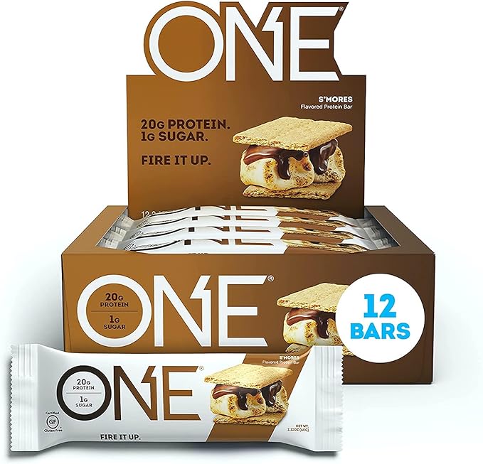 ONE Protein Bars Peanut Butter Cup Gluten Free Protein Bar with 20g Protein and only 1g Sugar &amp Protein Bars Smores Gluten Free Protein Bars with 20g Protein and only 1g Sugar