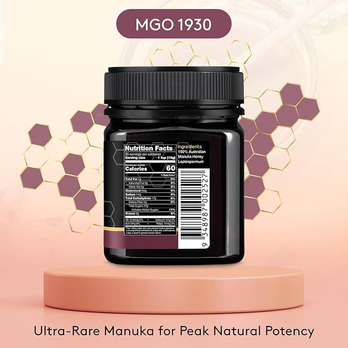 Nature’s Gold Raw Manuka Honey Certified High MGO | Authentic MGO 100% Pure Genuine Traceable Hive to Home | MGO 1930+ Flavor | 8.8 Ounce (Pack of 1) Size